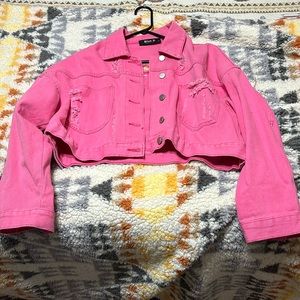 Pink cropped jean jacket